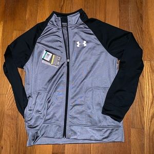 NWT Under Armour Black Grey Black Logo Back ZIP L